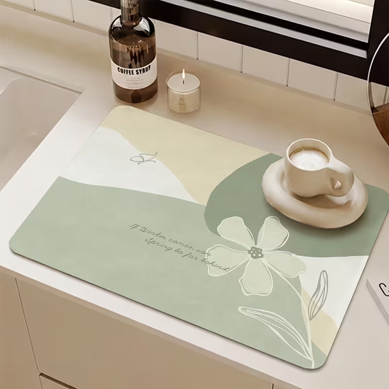 Bar Mat Rubber - Minimalist Sage Green Abstract Line Flower