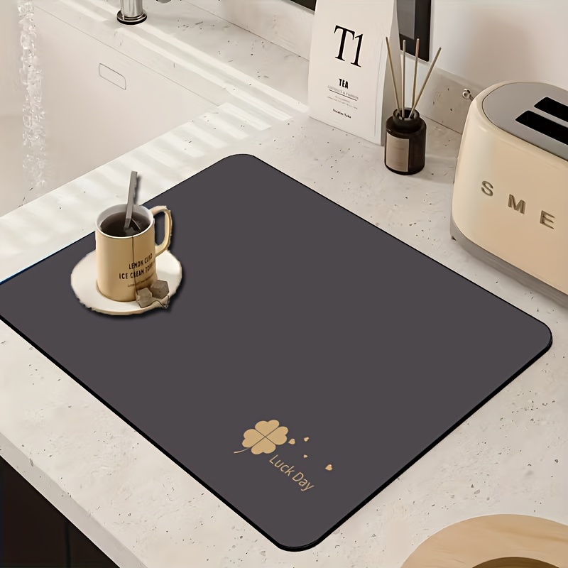 Bar Mat Rubber - Dark Grey Clover Luck Dish Drying