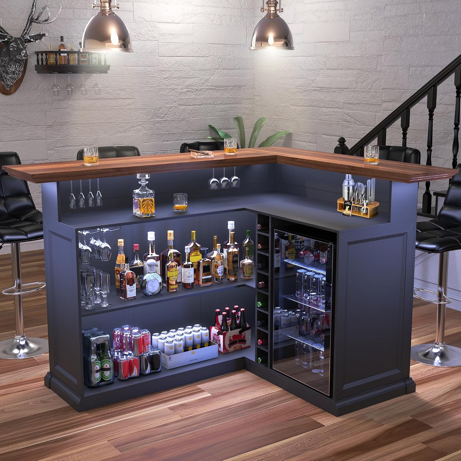 Home Bar And Fridge - L-Shaped Home Bar Cabinet with Fridge