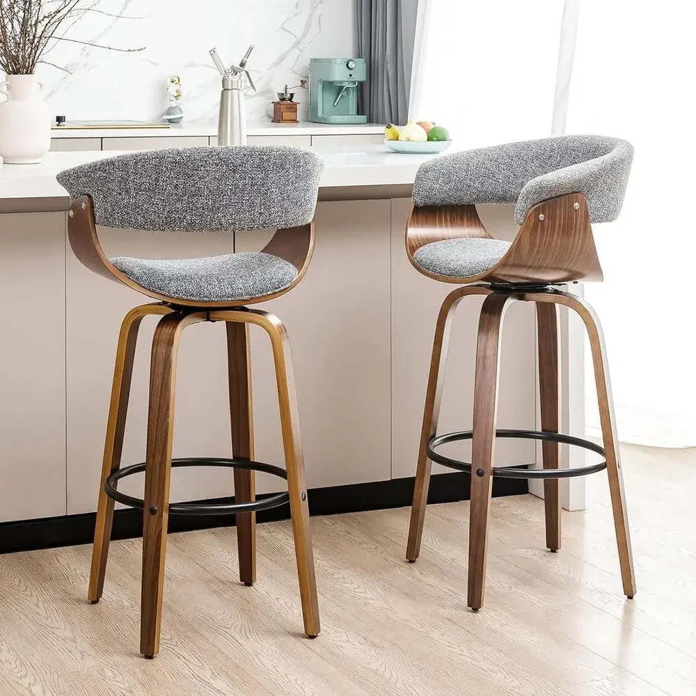 Set of 2 Gray Fabric Swivel Ba - Home Bar Stools 评论和价格
