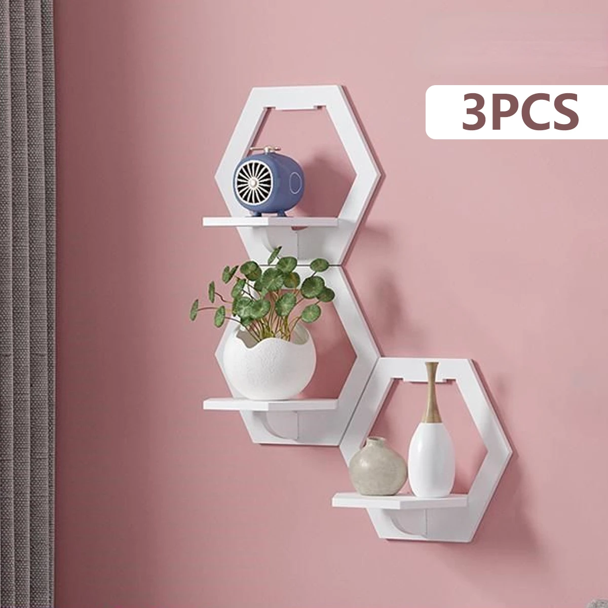 3Pcs Hexagon Wall Shelf Punch  - Home Bar Shelf 评论和价格