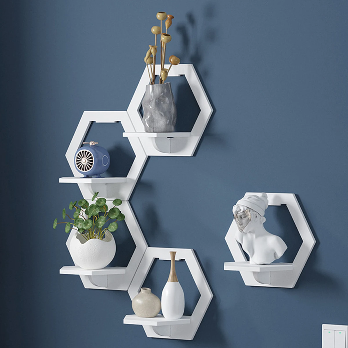 3Pcs Hexagon Wall Shelf Punch  - Home Bar Shelf 评论和价格