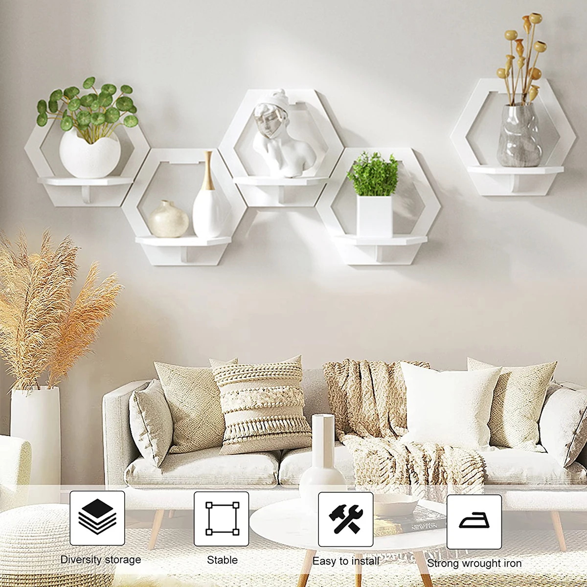 3Pcs Hexagon Wall Shelf Punch  - Home Bar Shelf 评论和价格