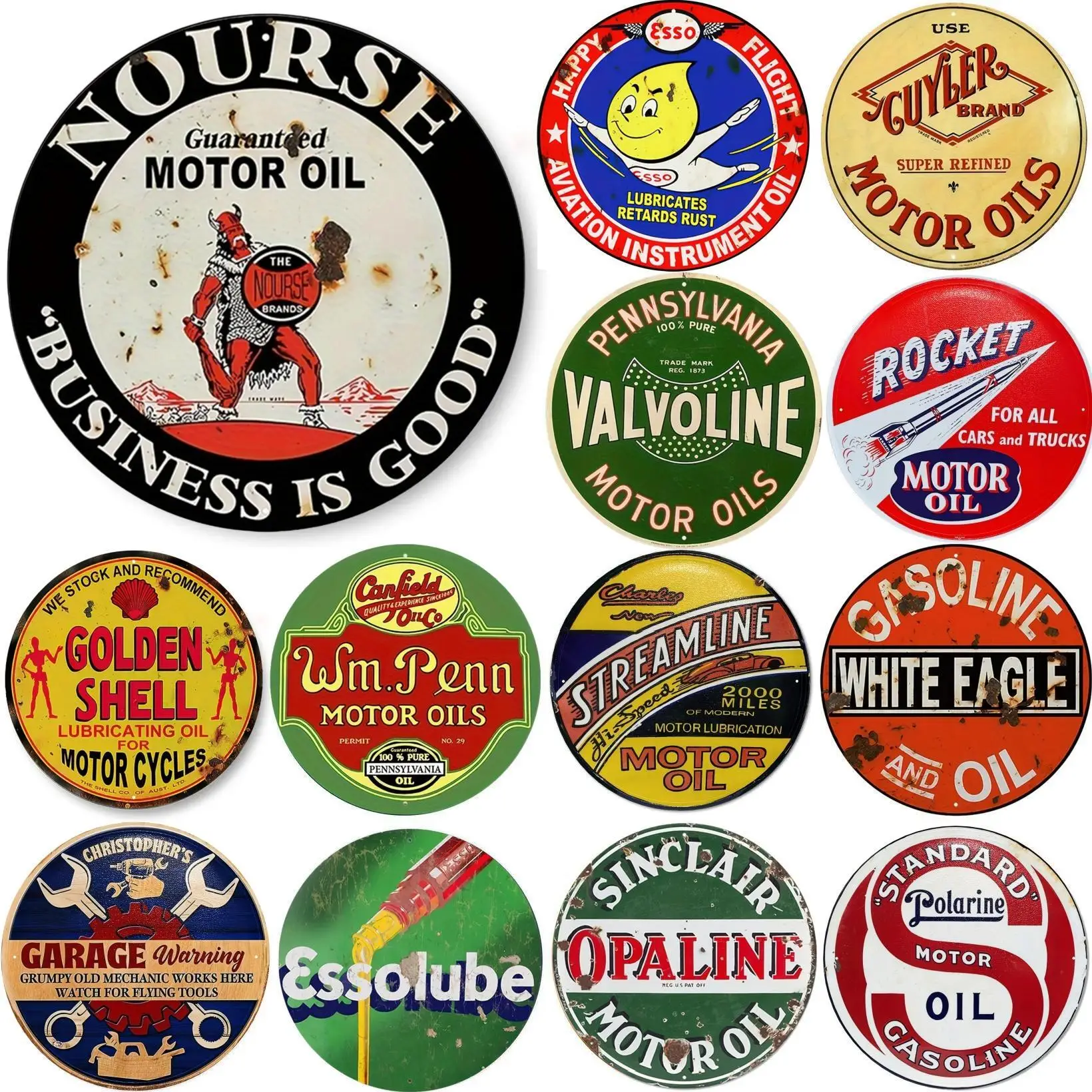 Vintage Motor Oil Sign Round M - Home Bar And Restaurant 评论和价格