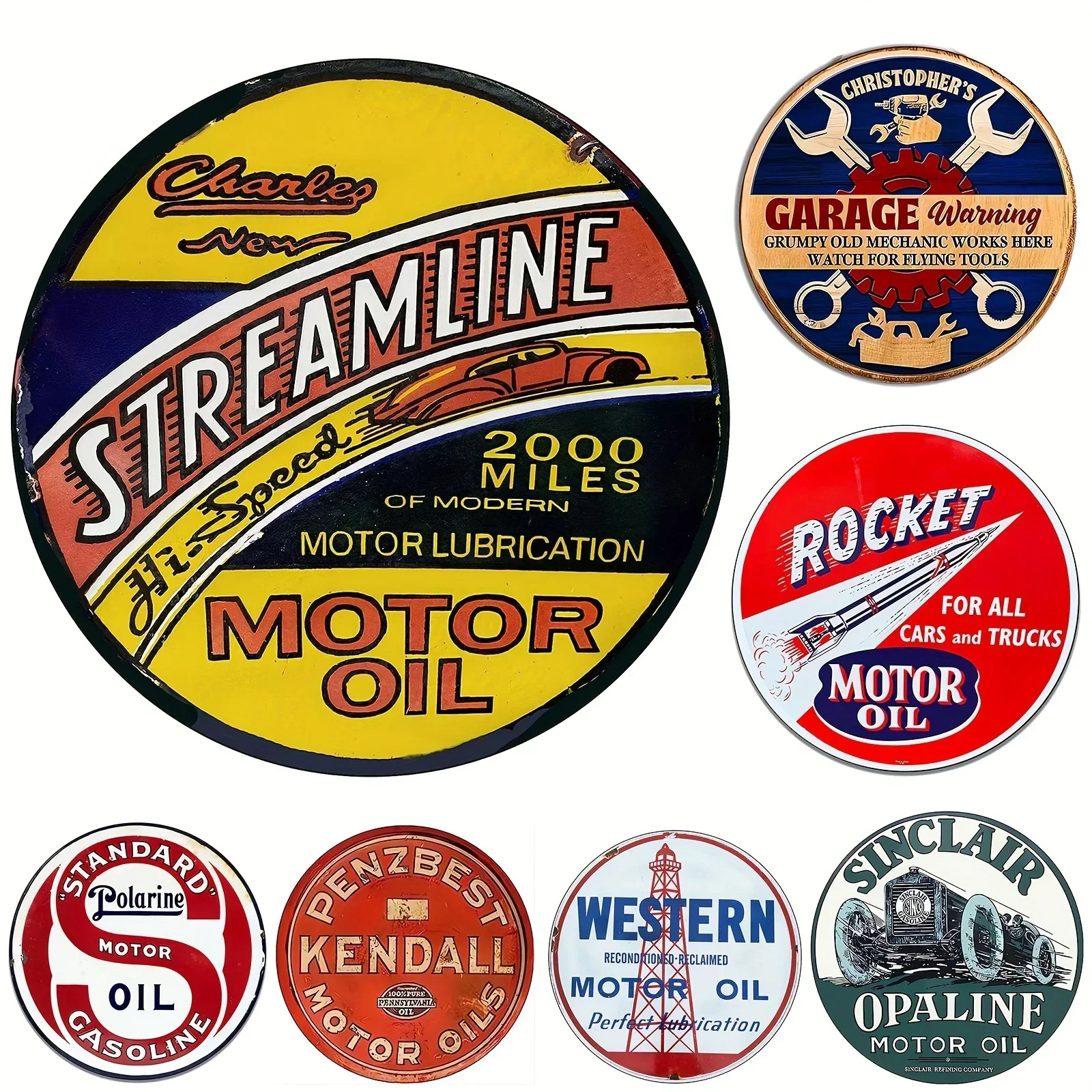 Vintage Motor Oil Sign Round M - Home Bar And Restaurant 评论和价格