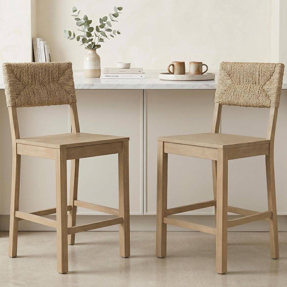 Set of 2 Natural Seagrass Back - Home Bar Stools 评论和价格