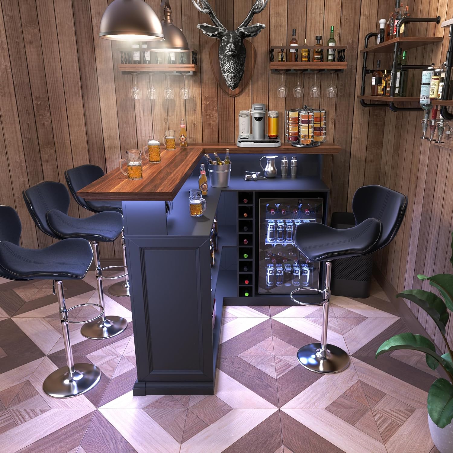 L-Shaped Home Bar Cabinet with - Home Bar And Fridge 评论和价格